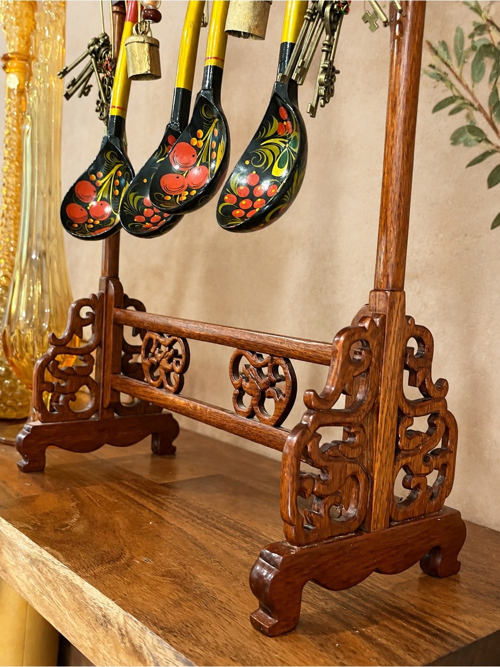 Hand-Painted Russian Khokhloma Spoons - Set of 4 with stand - Picture 9 of 9